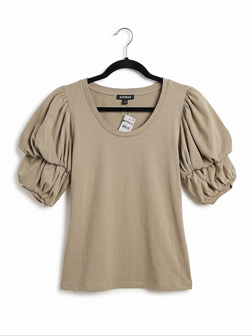 NWT! Express Women's Taupe Puff-Sleeve Tee